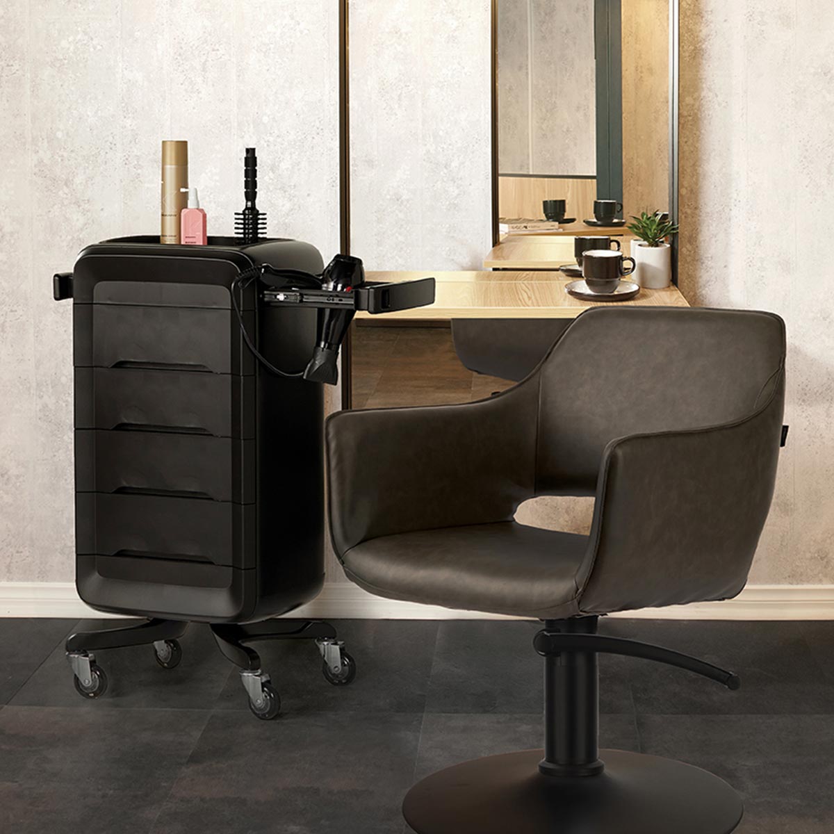 Nero Double Round Salon Mirror  Comfortel Salon Furniture USA + Canada