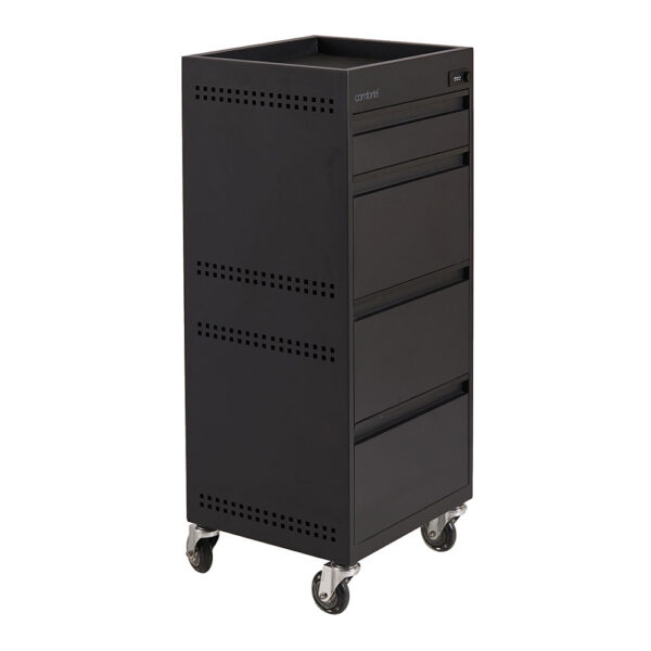 Studio 4 Drawer Steel Locking Salon Trolley Black | Comfortel