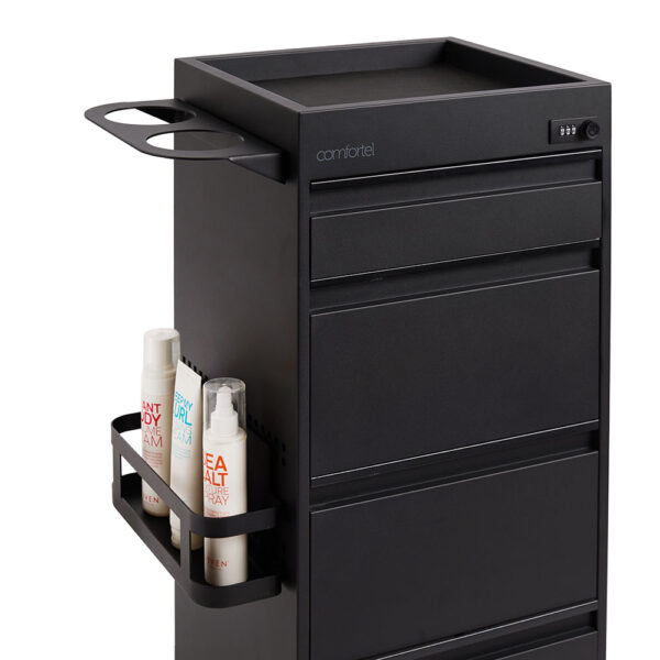 Studio 4 Drawer Steel Locking Salon Trolley Black | Comfortel